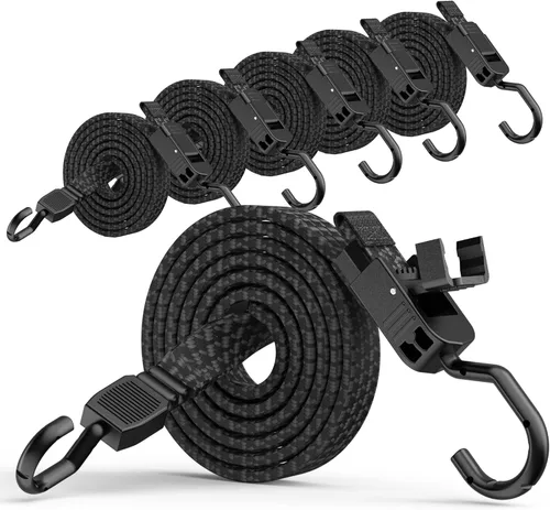 Vista 8 de Cuerdas elásticas resistentes para exteriores, cuerdas elásticas largas y ajustables con ganchos planos, correas elásticas de goma de 80 pulgadas