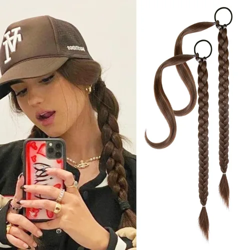 Vista 22 de YOGFIT 2 extensiones de cola de caballo trenzadas, extensiones de cabello largo y lacio envolvente, extensiones de cabello sintético suave natural
