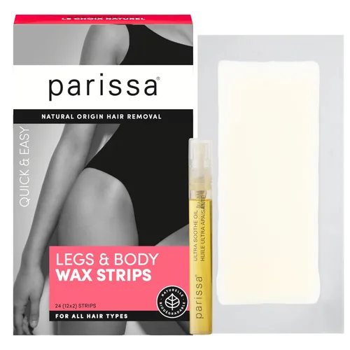 Parissa Kit de tiras de cera biodegradables para piernas y cuerpo | Tiras de cera grandes listas para usar para depilación en casa, adecuado para