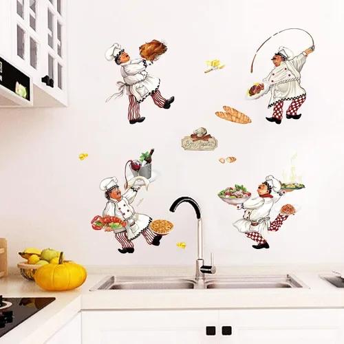 Vista 2 de wondever Calcomanías de pared de cocina de chef italiano, calcomanías de arte de pared para cocina, comedor, restaurante