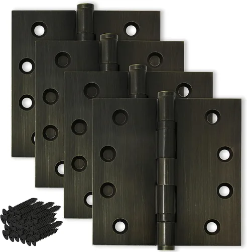 Vista 8 de Bisagra de puerta de latón macizo, rodamiento de bolas resistente, 4 x 4 pulgadas, juego de 2 bisagras (latón antiguo)