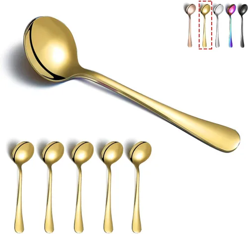 Vista 8 de Kyraton Cucharas redondas de acero inoxidable de 6 piezas, cucharas de cena y mesa, juego de cubiertos, aptas para lavavajillas