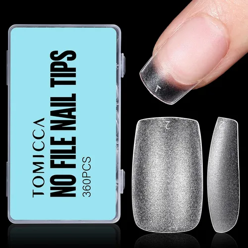 Vista 19 de TOMICCA Puntas de uñas extra cortas en forma de ataúd, 240 piezas de uñas postizas acrílicas de cobertura completa para manicura con extensión, 15