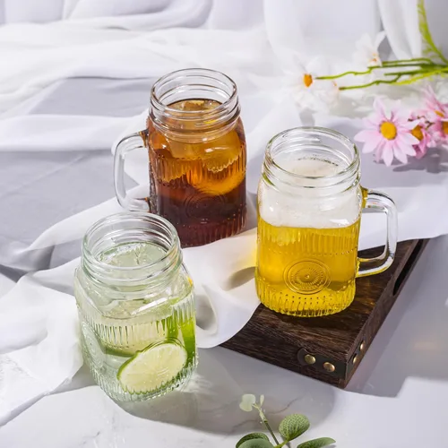 Vista 7 de Amzcku Tarro de beber transparente vintage de 16 onzas con mango cómodo para bebidas de fiesta, 6