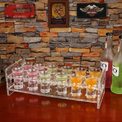 Vista 4 de D&Z Soporte para vasos de chupito, 12 vasos de chupito transparentes de base pesada para whisky, vodka, ron y tequila, juego de vasos acrílicos