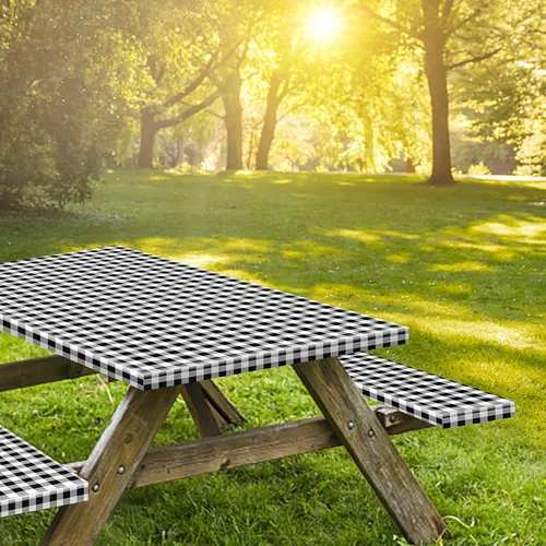 Vista 8 de KENOBEE Funda para Mesa y Banco de Picnic de 5 Pies, Esenciales de Camping Equipo para RV, 60 Pulgadas Impermeable Resistente al Viento Mantel