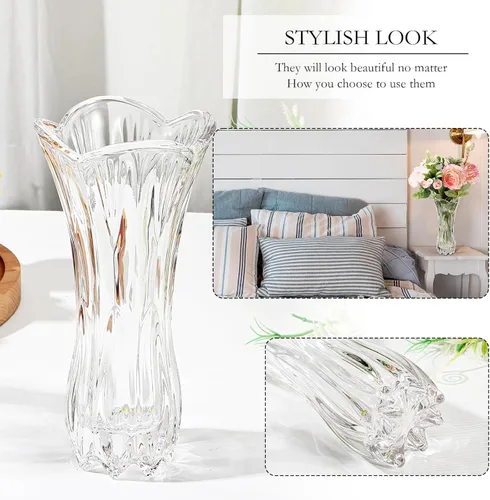 Vista 6 de Mifoci 12 jarrones de cristal con forma de cola de fénix, jarrones altos transparentes para flores, jarrón de cristal decorativo grueso