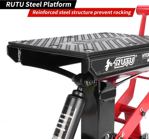 Vista 5 de RUTU Soporte para Moto de Cross, Gato Elevador de Motocicleta con Capacidad de 1000 Libras, Elevación Hidráulica de Acero Resistente de 12-13.8