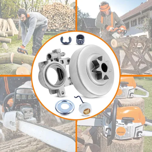 Vista 5 de Kit de engranaje helicoidal de bomba de aceite de piñón de tambor de embrague de 3/8 "apto para motosierras Stihl MS311 MS391, tambor de embrague
