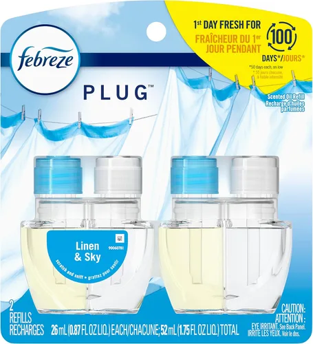 Vista 18 de Febreze Plug In - Ambientador, repuesto de aceite perfumado que combate olores fuertes para el hogar de larga duración, fragancia Linen & Sky