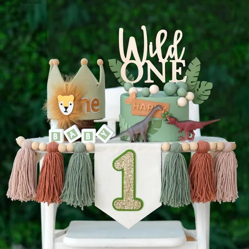 Vista 14 de Decoraciones de fiesta de primer cumpleaños de Mr Onederful para bebé Mr Onederful Bandera para silla alta Corona Topper de pastel Decoraciones