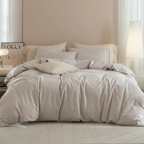 Vista 165 de JIYUAN - Juego de 3 piezas de 1 funda de edredón de algodón 100% lavado de 90x90 pulgadas (relleno no incluido) y 2 fundas de almohada, cómodo