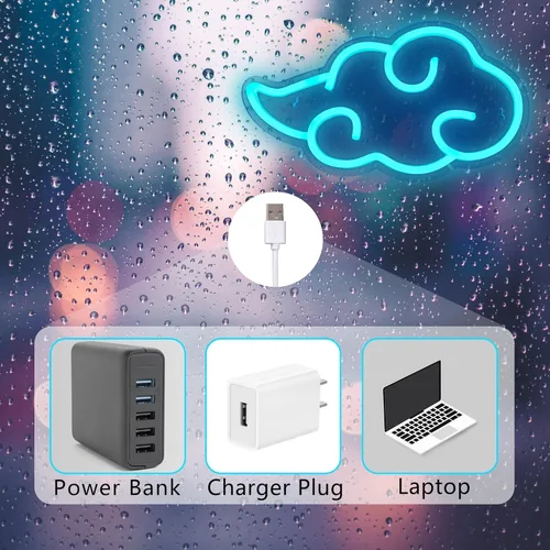 Vista 4 de Dleouly Letrero de neón de anime, letreros de neón LED de nube azul para decoración de pared, letrero de neón regulable para gaming, letreros