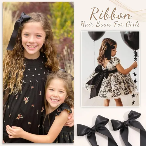 Vista 2 de 2 piezas de lazos largos de cinta para el pelo con clip para niñas, lazos de seda con cinta para el pelo, accesorios para el cabello para bebés