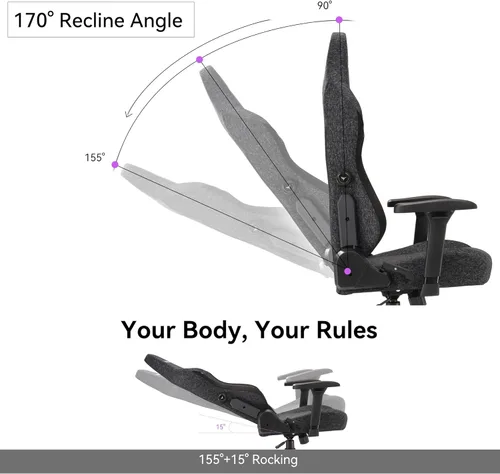 Vista 5 de Silla para videojuegos, silla ergonómica de computadora de respaldo alto con soporte lumbar, silla de videojuegos, reposabrazos ajustables 4D, negro