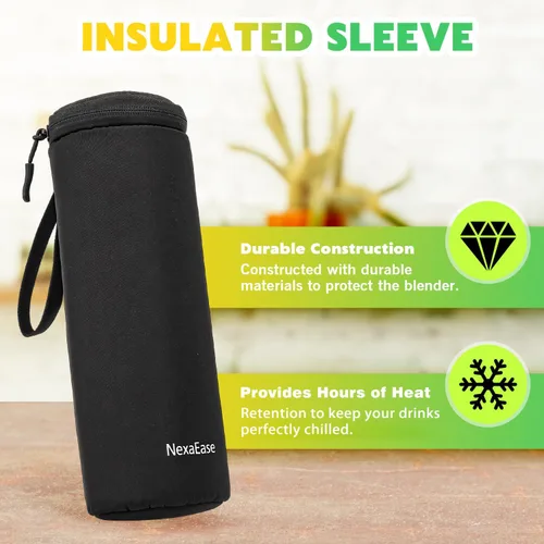 Vista 6 de Licuadora portátil exprimidor personal para batidos y licuados, botella mezcladora eléctrica de proteínas de 20 onzas con funda aislada, tapa