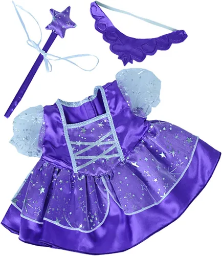 Vestido de princesa de hadas púrpura con varita, ropa de oso de peluche que se adapta a la mayoría de los osos de 14 a 18 pulgadas y haz tus propios