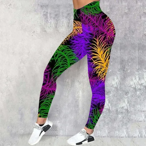Vista 4 de Leggings de Mardi Gras para mujer, con máscara elástica y estampada, con estampado gráfico