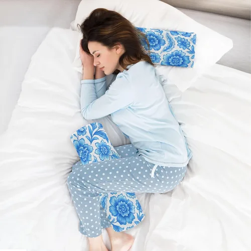 Vista 6 de Blue and White Flower Cervical Roll Pillow, 17" Neck Support Bolster Pillow, Round Pillow for Sleeping Support and Pain Relief, with Removable