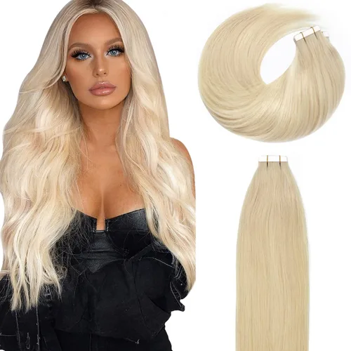 Vista 20 de Lacer Extensiones de cabello humano adhesivas de 12 pulgadas, cinta adhesiva de doble cara para extensiones de cabello de trama cutánea, 20