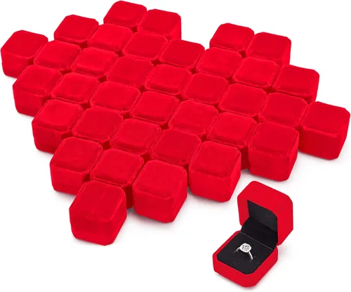 Laumoi Caja de anillos de terciopelo de 36 piezas para boda, ceremonia de compromiso, caja de joyería de embalaje, estuche de exhibición de anillos,