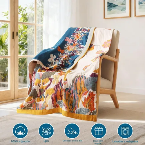 Vista 3 de Manta Bohemia – Manta suave 100% algodón para cama, 60"x80", reversible, transpirable, ligera, para otoño, todas las estaciones, decoración de casa