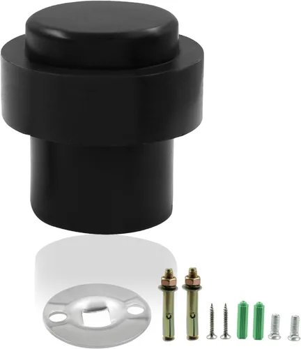 Tope de puerta cilíndrico negro mate, tope de puerta de piso resistente de 1.8 pulgadas con anillo de goma, topes de puerta de acero inoxidable,