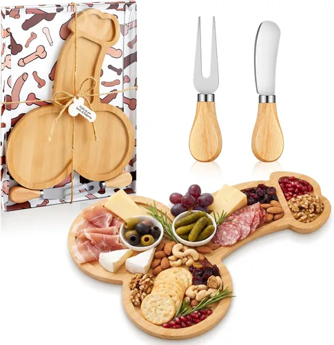 Vista 10 de Patelai 1 Juego de Tabla de Queso en Forma de Corazón para Despedida de Soltera y Baby Shower con Cuchillo, Tabla Mini de Madera para Charcutería