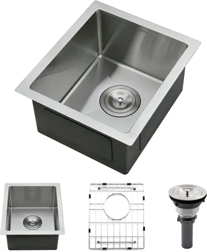 Fregadero de Bar - PEPO Fregadero de Cocina Bajo Encimera de 13 x 15 Pulgadas, Fregadero de Cocina Pequeño de Una Sola Cubeta de Acero Inoxidable