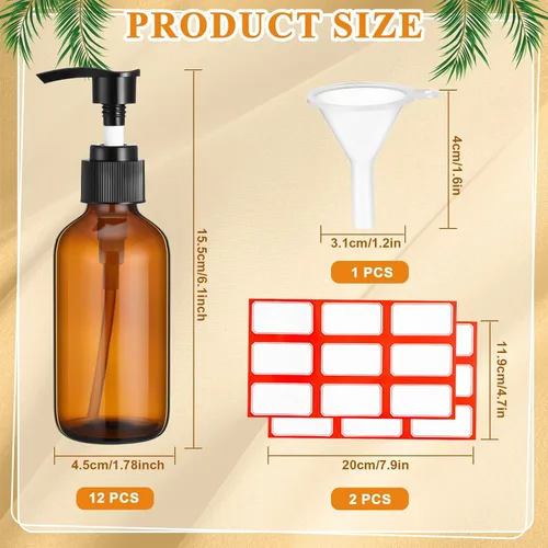 Vista 2 de Tanlade 12 piezas Dispensador de botella de bomba de vidrio 4 oz Botellas de viaje con bomba Envases de vidrio rellenables para artículos de tocador