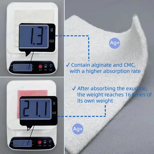 Vista 4 de Apósito para heridas de alginato de calcio con vendaje para heridas de alginato de calcio de plata Ag