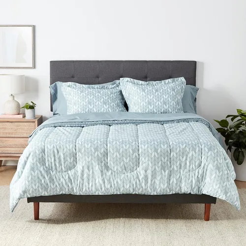 Vista 33 de Amazon Basics - Juego de edredón Twin/Twin XL con sábanas, juego de ropa de cama de 5 piezas, microfibra ligera azul Calvin a rayas, en una bolsa