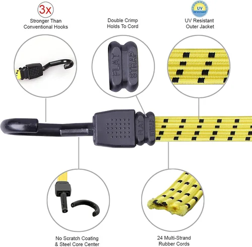 Vista 2 de Cartman Ultra 48" negro/amarillo cuerda plana de bungee, 4pk x 48