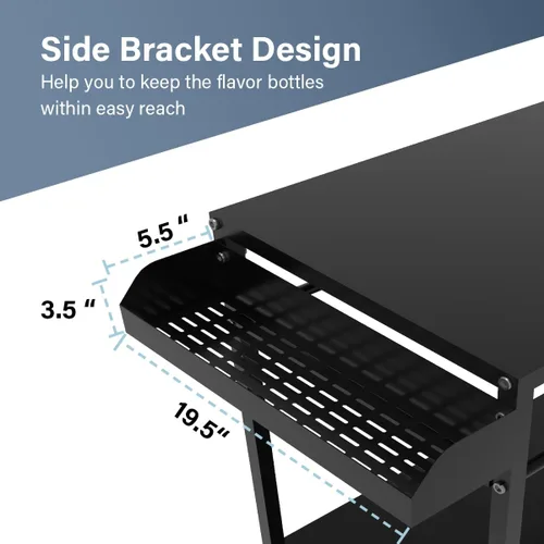 Vista 3 de Koutemie Mesa de carrito de parrilla al aire libre con 4 ruedas para Blackstone de 17 o 22 pulgadas, mesa de preparación de alimentos para barbacoa