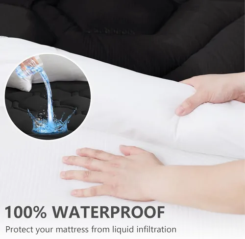Vista 2 de ELVEN HOME Protector de Colchón Tamaño Twin Impermeable, Cubrecolchón Twin con Pillow Top Refrescante para Cama Individual, Funda Protectora