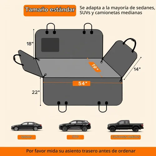 Vista 6 de URPOWER Funda de asiento de coche para perro, hamaca impermeable para Todo negro