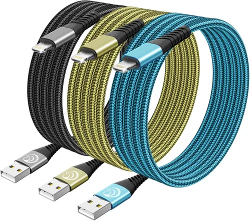 Vista 10 de Cargador para iPhone [Certificado MFi de Apple] Paquete de 2 cables Lightning de 10 pies, cable USB de nailon trenzado de carga rápida, cable