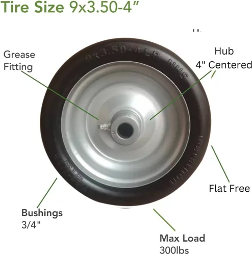 Vista 4 de Marathon Neumático de cortacésped plano de 9x3.50-4" con rueda, cubo centrado de 4", bujes de 3/4
