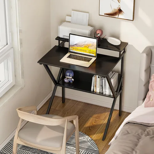 Vista 2 de ODK Escritorio pequeño, escritorio de computadora de 27.5 pulgadas para espacios pequeños, escritorio para niños con almacenamiento, mesa de estudio