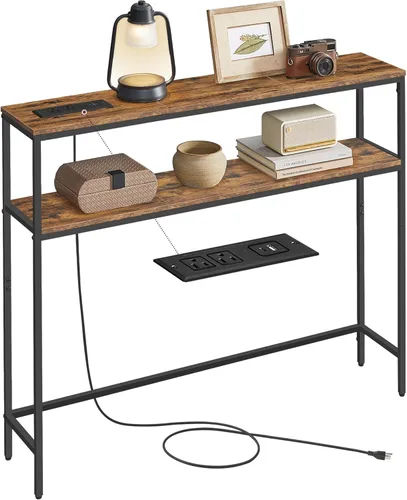 Vista 12 de VASAGLE Mesa consola, mesa de sofá estrecha de 2 niveles con 2 estantes, 7.9 x 31.5 x 31.5 pulgadas, para sala de estar, pasillo, entrada, gris