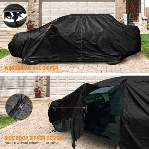 Vista 6 de NEVERLAND Funda para Coche Sedán Impermeable Resistente Protección Todo Clima Nieve Anti-UV Resistente al Viento Exterior Funda Completa para Coche