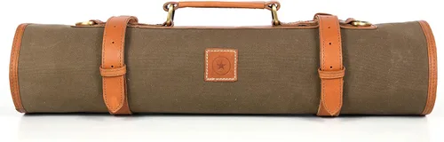 Vista 8 de Bolsa de piel enrollable para guardar cuchillos, 10 bolsillos elásticos y expansibles, correa ajustable/desmontable para el hombro, estuche de viaje