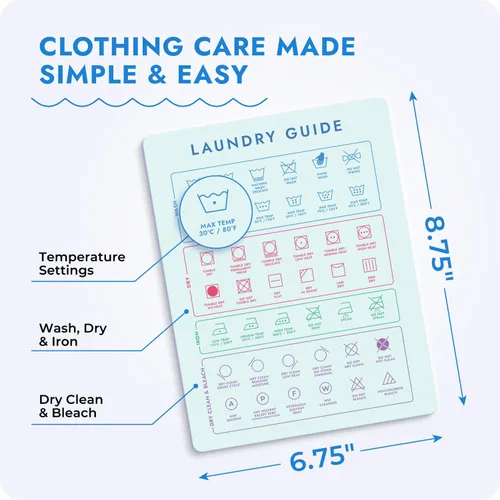 Vista 3 de Imán de símbolos de lavandería para un fácil cuidado de la ropa – Guía de símbolos de lavandería para el hogar, dormitorios y lavanderías – Letrero
