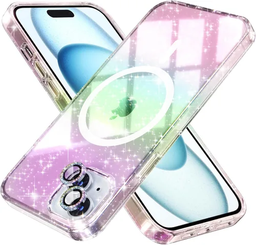 Vista 10 de Choiche Funda magnética para iPhone 15 Pro Max, funda transparente con purpurina brillante para mujer