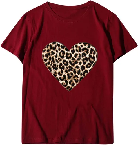 Vista 5 de Camisetas de manga corta con estampado de corazón para mujer, camisetas de ajuste regular, linda y divertida, ropa de regalo 2023
