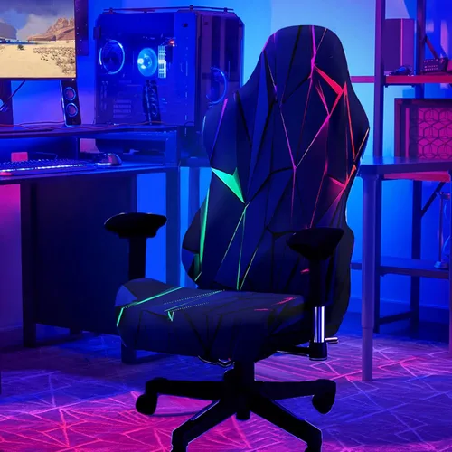 Vista 13 de Blacklight Crackle - Funda para silla de juegos – Funda para silla de deportes electrónicos con diseño geométrico de neón reactivo a los rayos UV