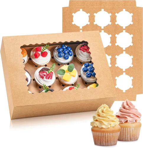 Vista 15 de Hoewina 6 Cajas para Cupcakes - Para 12 Cupcakes con Ventana, Soporte para Cupcakes de Grado Alimenticio, Fácil Transporte y Presentación - Ideal
