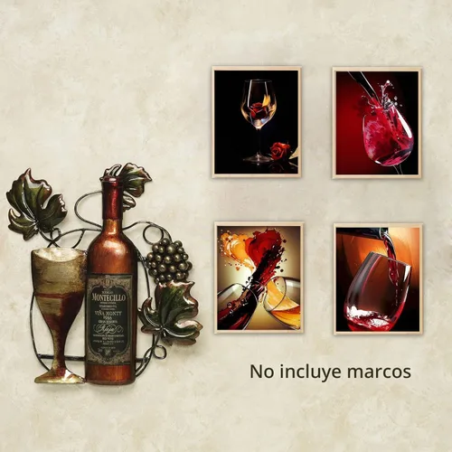 Vista 4 de TOCDGOO - Juego de 4 lienzos de pared de copa de vino tinto, 8 x 10 4 piezas de arte de pared de copa de vino tinto sin marco