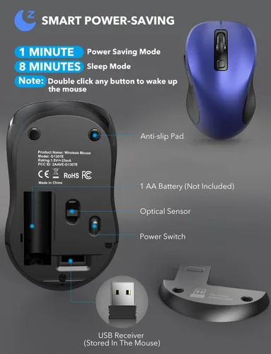 Vista 5 de Trueque Mouse inalámbrico, mouse ergonómico de 2.4 GHz para computadora con receptor USB y 3 niveles ajustables, mouse inalámbrico de 6 botones