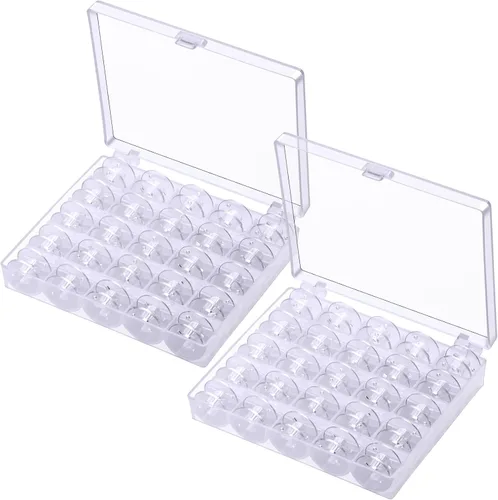 Vista 9 de Eoehro 25 piezas de bobinas para máquina de coser, bobinas SA156, bobinas clase 15, accesorios para coser, bobina de plástico con estuche (1 caja)